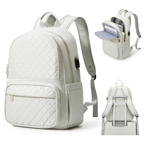 suradar Laptop Rucksack Damen Mädchen 15,6 Zoll Schulrucksack Laptoptasche Anti Diebstahl Business Arbeit Reisen Rucksack Teenager Notebook für Weekende College Tech Damen Rucksack Beige von suradar