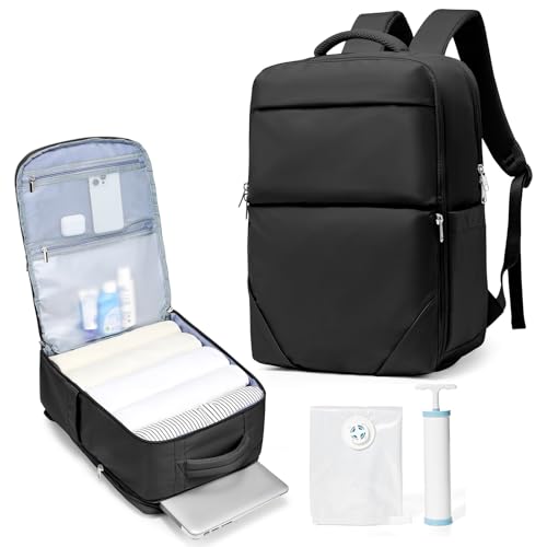 suradar Ryanair Handgepäck 40x20x25 mit Vakuumbeutel für Kleidung Reise, Vakuum Rucksack Handgepäck Vacpack, Vakuum Reiserucksack Klein Vacuum Bags for Clothing mit Handpumpe Herren Damen Schwarz von suradar