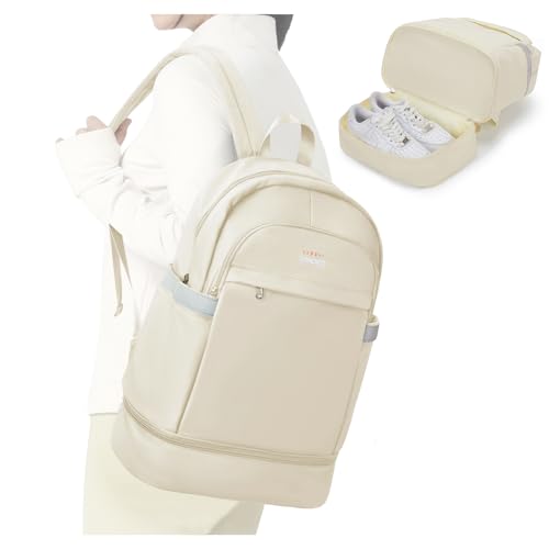 suradar Sportrucksack Damen Herren, Rucksack mit Schuhfach Rucksack Sport Damen Sportrucksack mit Schuhfach Kinder Schwimmrucksack Sporttasche Rucksackfunktion Reiserucksack Damen Beige Klein von suradar