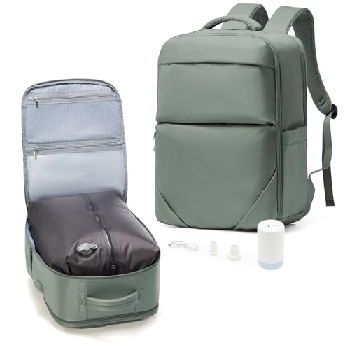 suradar Vakuum Rucksack, Ryanair Handgepäck 40x20x25 Damen Ryanair Reiserucksack Flugzeuge Vacpack Airbag Rucksack mit Vakuumsystem für Reisen, Vacuum Backpack mit Luftpumpe Armeegrün von suradar