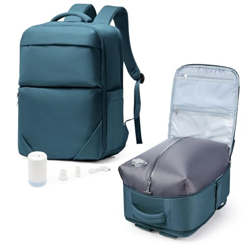 suradar Vakuum Rucksack, Ryanair Handgepäck 40x20x25 Damen Ryanair Reiserucksack Flugzeuge Vacpack Airbag Rucksack mit Vakuumsystem für Reisen, Vacuum Backpack mit Luftpumpe Pfauenblau von suradar