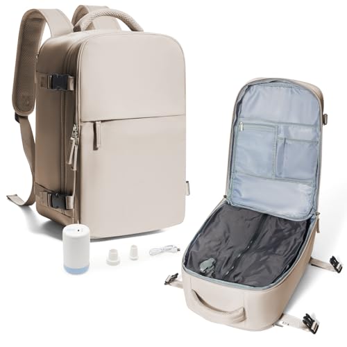 suradar Vakuum Rucksack, Ryanair Handgepäck 40x20x25 Damen Ryanair Reiserucksack Flugzeuge Vacpack Rucksack mit Vakuumsystem für Reisen, Vacuum Backpack mit Luftpumpe Grau Braun von suradar