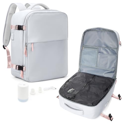 suradar Vakuum Rucksack Handgepäck, für Easyjet Handgepäck 45x36x20 Damen Reiserucksack Flugzeuge Vacpack Rucksack mit Vakuumsystem für Reisen, Vacuum Backpack mit Luftpumpe Grau von suradar