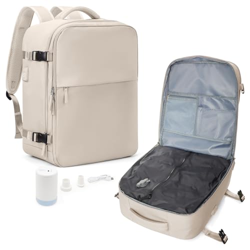 suradar Vakuum Rucksack Handgepäck, für Easyjet Handgepäck 45x36x20 Damen Reiserucksack Flugzeuge Vacpack Rucksack mit Vakuumsystem für Reisen, Vacuum Backpack mit Luftpumpe Graubraun von suradar