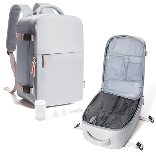 suradar Vakuum Rucksack Handgepäck Vacpack, Ryanair Handgepäck 40x20x25 Vakuum Backpack Travel Airbag Rucksack mit Vakuumsystem, Vacuum Backpack mit Luftpumpe für Flugzeug Herren Damen Grau von suradar