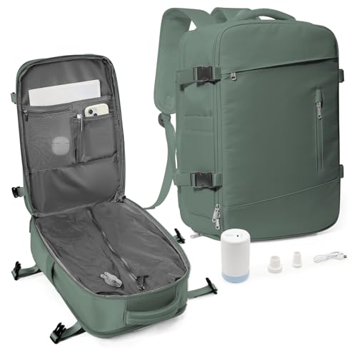 suradar Vakuum Rucksack Handgepäck Vacpack, Vacuum Backpack Travel Airbag Rucksack mit Vakuumsystem für Easyjet Handgepäck 45x36x20 für Flugzeug Reiserucksack Vakuum Herren Damen Dunkelgrün von suradar