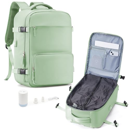 suradar Vakuum Rucksack Handgepäck Vacpack, Vacuum Backpack Travel Airbag Rucksack mit Vakuumsystem für Easyjet Handgepäck 45x36x20 für Flugzeug Reiserucksack Vakuum Herren Damen Matchagrün von suradar