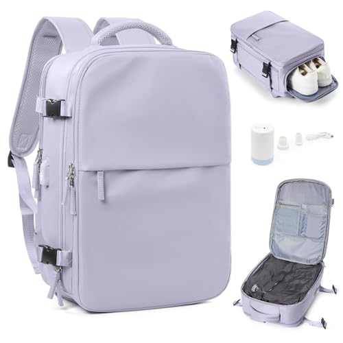 suradar Vakuum Rucksack Handgepäck Vacpack, Vacuum Backpack Travel Airbag Rucksack mit Vakuumsystem für Easyjet Handgepäck 45x36x20 für Flugzeug Reiserucksack Vakuum Herren und Damen Lila von suradar