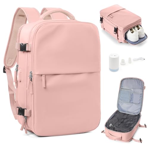 suradar Vakuum Rucksack Handgepäck Vacpack, Vacuum Backpack Travel Airbag Rucksack mit Vakuumsystem für Easyjet Handgepäck 45x36x20 für Flugzeug Reiserucksack Vakuum Herren und Damen Rosa von suradar