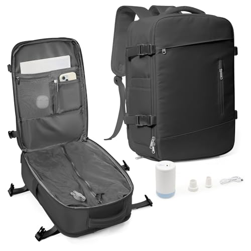 suradar Vakuum Rucksack Handgepäck Vacpack, Vakuum Backpack Travel Airbag Rucksack mit Vakuumsystem für Easyjet Handgepäck 45x36x20 Reiserucksack für Flugzeug Herren und Damen Schwarz von suradar
