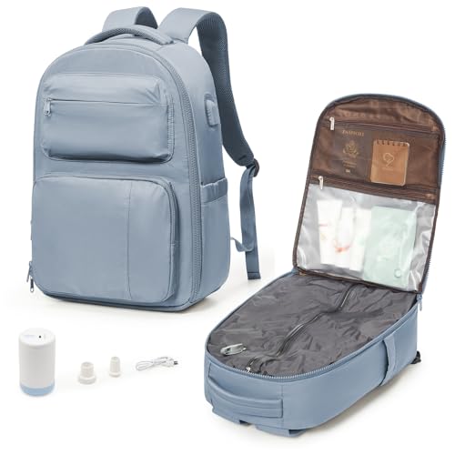suradar Vakuum Rucksack Handgepäck Vacpack, Vakuum Backpack Travel Rucksack mit Vakuumsystem für Easyjet Handgepäck 45x36x20 Reiserucksack für Flugzeug Herren und Damen Hellblau von suradar