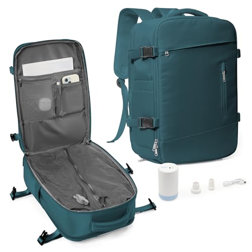 suradar Vakuum Rucksack Handgepäck Vacpack, Vakuum Backpack Travel Rucksack mit Vakuumsystem für Easyjet Handgepäck 45x36x20 Reiserucksack für Flugzeug Herren und Damen Pfauenblau von suradar