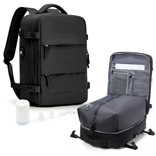 suradar Vakuum Rucksack Handgepäck Vacpack, Vakuum Backpack Travel Rucksack mit Vakuumsystem für Easyjet Handgepäck 45x36x20 für Flugzeug Herren Damen Schwarz von suradar