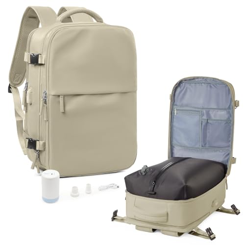 suradar Vakuum Rucksack Handgepäck Vacpack, Vakuum Backpack Travel Rucksack mit Vakuumsystem für Easyjet Handgepäck 45x36x20 für Flugzeug Herren und Damen Khaki von suradar