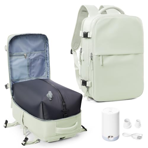 suradar Vakuum Rucksack Handgepäck Vacpack, Vakuum Backpack Travel Rucksack mit Vakuumsystem für Easyjet Handgepäck 45x36x20 für Flugzeug Herren und Damen Minzgrün von suradar