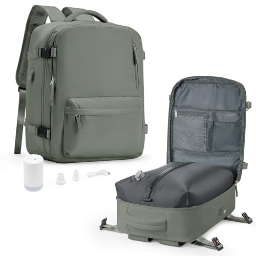 suradar Vakuum Rucksack Handgepäck mit Pumpe, für Easyjet Handgepäck 45x36x20 Damen Reiserucksack Flugzeuge Vacpack Rucksack mit Vakuumsystem für Reisen, Vacuum Backpack mit Luftpumpe Armeegrün von suradar