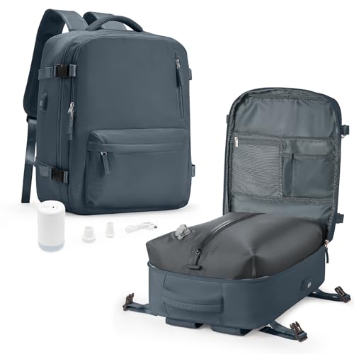 suradar Vakuum Rucksack Handgepäck mit Pumpe, für Easyjet Handgepäck 45x36x20 Damen Reiserucksack Flugzeuge Vacpack Rucksack mit Vakuumsystem für Reisen, Vacuum Backpack mit Luftpumpe Graublau von suradar