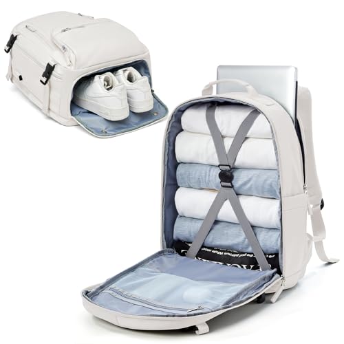 suradar Easyjet Handgepäck Rucksack 45x36x20 - Groß Reiserucksack für Flugzeug, Carry-On Unter Sitz, 15.6-Zoll-Laptop Tasche für Herren Damen, Beige von suradar