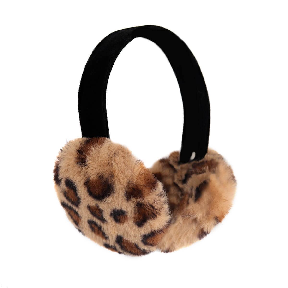 Faux Rex Hasenfell Ohrenschützer Mit Samtband - Damen Herbst/Winter Mode Weiche & Trendy Bunte Ohrwärmer Vegan Style Leopard Print von surellaccessories