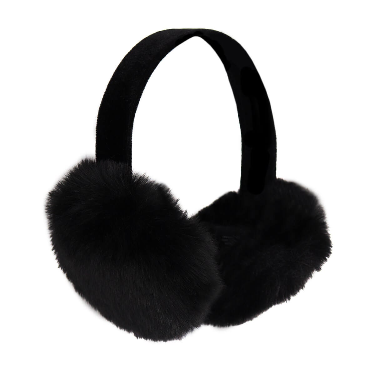 Kunstpelz Ohrenschützer Mit Samtband - Flauschige Plüsch Faltbares Accessoire Für Damen Wintermütze Stirnband Schwarz von surellaccessories