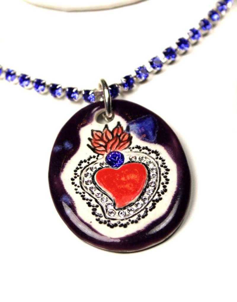 Sacred Heart Sparkle Surly Halskette Mit Swarovski Kristallen in Lila Und Blau Glasur Sapphire Blue Strass Kette von surly