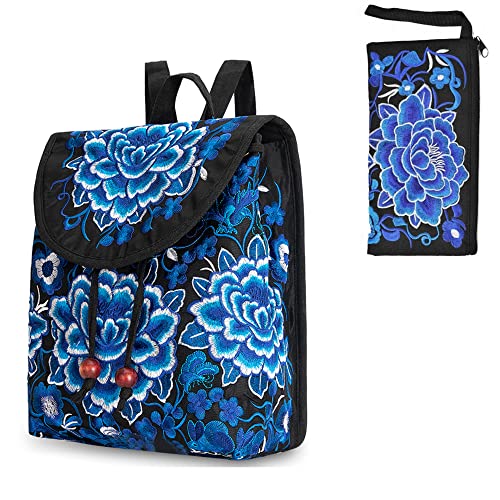 surrylake Damen Weiß N0 Rucksack, Dunkelblaue Blume, 38 von surrylake