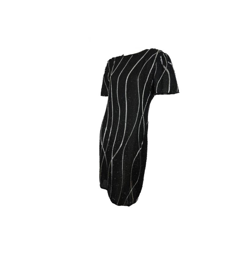 Vintage 1980S Cocktailkleid Perlen Schwarze Seide Etuikleid Silber Größe Small von susiesboutiquecloths