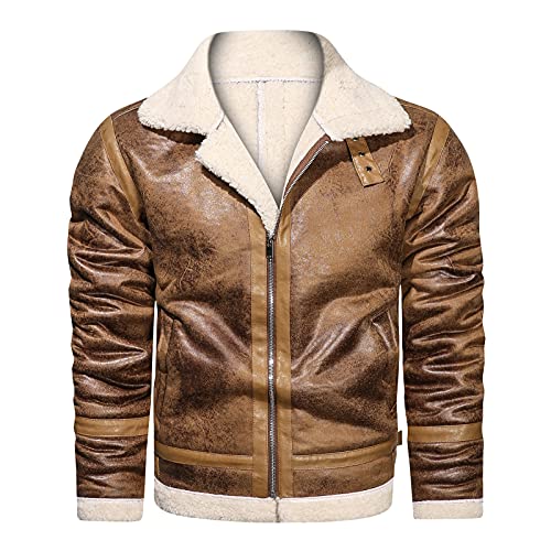 Casual Herren Lederjacke Wasserdicht Reißverschluss Vintage Jacke Kunstleder Biker Casual Mode Baumwolle Jacke Lederjacke Herren Bomber-Stil Leder, braun, XL, Jacke von sutelang lurryly