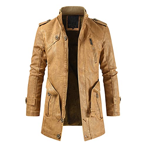 sutelang lurryly Herren Lederjacke Motorradjacke Motorrad Vintage Motorrad Jacke Casual Wintermantel Faux Leder Motorrad Biker Casual Mantel Militär Jacke Outwear, kaki, 3XL von sutelang lurryly