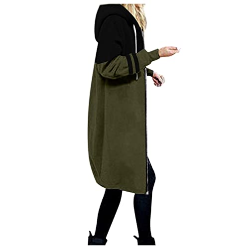 Sweatjacke Damen mit Kapuze Damen 2023 Warme Oberbekleidung Reißverschluss Hoodies Sweatjacke Damen Kapuzenjacke Sweatshirt Herbst Winter Warm Lang Kapuzenmantel Elegante Hoodies (1-Army Green, XXL) von sutelang lurryly