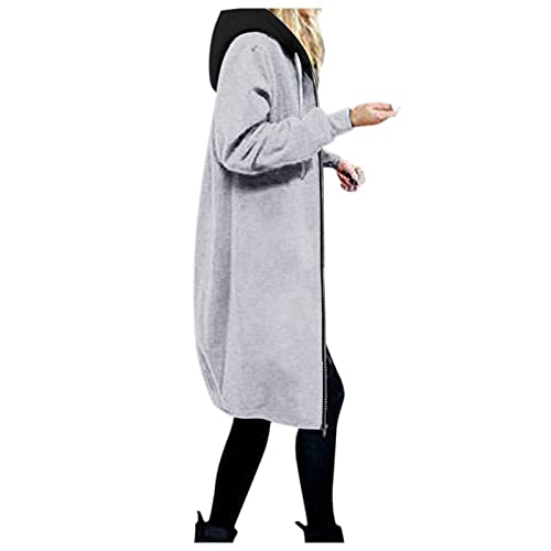 Sweatjacke Damen mit Kapuze Damen 2023 Warme Oberbekleidung Reißverschluss Hoodies Sweatjacke Damen Kapuzenjacke Sweatshirt Herbst Winter Warm Lang Kapuzenmantel Elegante Hoodies (2-Grey, M) von sutelang lurryly