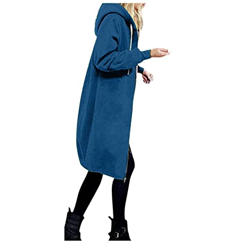 Sweatjacke Damen mit Kapuze Damen 2023 Warme Oberbekleidung Reißverschluss Hoodies Sweatjacke Damen Kapuzenjacke Sweatshirt Herbst Winter Warm Lang Kapuzenmantel Elegante Hoodies (5-Blue, L) von sutelang lurryly