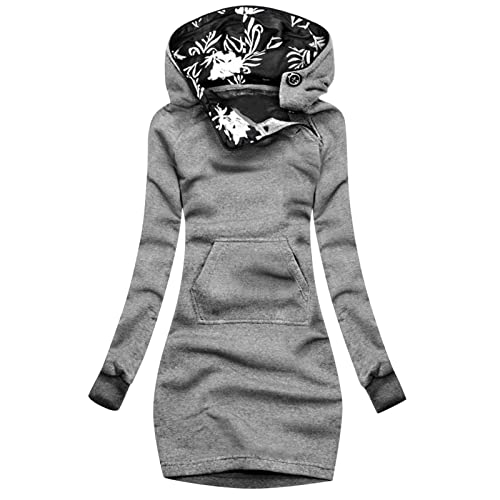 Sweatshirt Damen Oversized Damen Sweatshirt Locker Kapuzenpullover Warme Jacke mit Kapuze Hoodie Pullover Lang Sweatjacke Damen Casual Kapuzenjacke mit Tasche Bequeme Streetwear (1-Grey, L) von sutelang lurryly