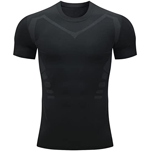 T-Shirt Tennis Herren – Herren Kompressionshemden Herren Kurzarm Baselayer Athletic Undershirt Gear Workout T Shirt Hemd Casual für Männer, Schwarz, L von sutelang lurryly