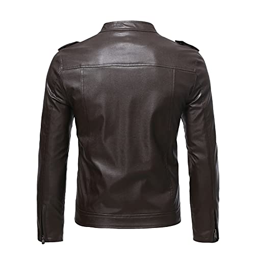 Warme Vintage Motorradjacke aus Leder für Männer, Slim Fit Cross Zip Vintage Motorradjacke aus Leder Winddicht Lederjacke Casual Jacke aus Kunstleder, braun, 5XL von sutelang lurryly