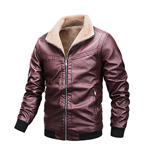 Warme Vintage Motorradjacke aus Leder für Männer Vintage Motorrad Jacke Casual Wintermantel Faux Lederjacke Klassisch Casual Winddicht Jacke, Burgunderrot, XL von sutelang lurryly