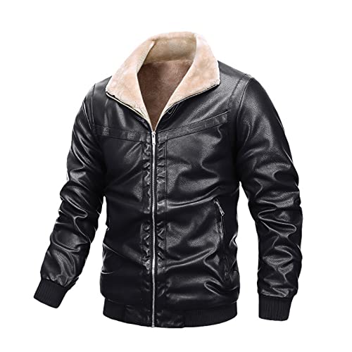 Warme Vintage Motorradjacke aus Leder für Männer Vintage Motorrad Jacke Casual Wintermantel Faux Lederjacke Klassisch Casual Winddicht Jacke, Schwarz, M von sutelang lurryly