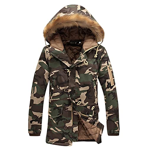 Wintermäntel für Herren, Sport, warme Jacke, winddicht, Cardigan mit Reißverschluss, Außenjacke, solide Kapuze, mit Taschen, Winterjacke, Herren, Braun, Armee grün-A., L von sutelang lurryly