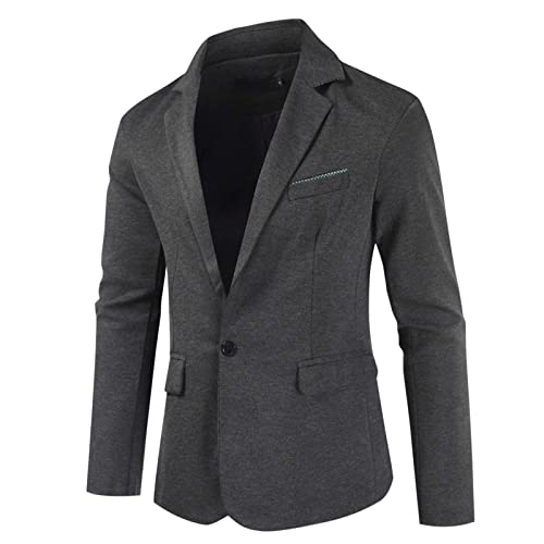 sutelang lurryly Blazers Jacke mit einem Knopf für Herren, einfarbig, lässig, langärmlig, Slim und schicke Jacke, für Hochzeit, Business, Tops, dunkelgrau, L von sutelang lurryly