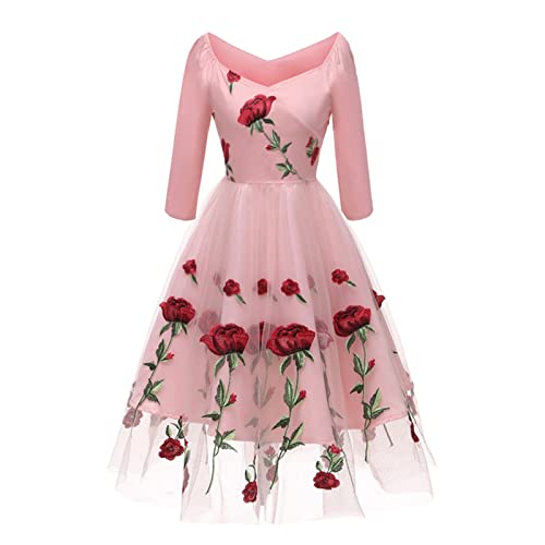 sutelang lurryly Damen Cocktailkleid Rockabilly Spitzenkleid 50er Retro Langarm Polyester und Spandex Stickerei Elegante Party Damen Kleid von sutelang lurryly