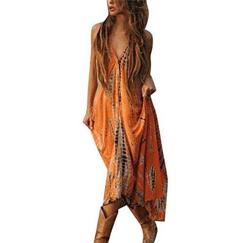 sutelang lurryly Damen Kleid Sommer Spaghettiträger Sommerkleid, Mit Rundhalsausschnitt Und Taschen Freizeitkleidung Sommerkleid Clubkleid Casual Tie-Dye Minikleid von sutelang lurryly