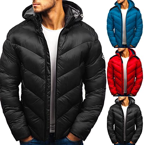 sutelang lurryly Daunenjacke mit Kapuze, Herren, Winter, warm, abziehbar, Reißverschluss, einfarbig, Kapuzenjacke, Daunenjacke, leichte Steppjacke aus Daunen, A-Schwarz, M von sutelang lurryly