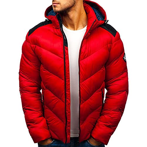 sutelang lurryly Daunenjacke mit Kapuze, Herren, Winter, warm, abziehbar, Reißverschluss, einfarbig, Kapuzenjacke, Daunenjacke, leichte Steppjacke aus Daunen, rot, M von sutelang lurryly