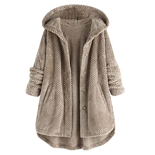 sutelang lurryly Fleecejacke Damen mit Kapuze Mantel mit Reissverschluss Damen Mittellanger Winterparka Outdoorjacke Damen Softshelljacke Flauschig Dicke Teddy Plüschjacke Steppmantel (1-Grey, XXXXL) von sutelang lurryly