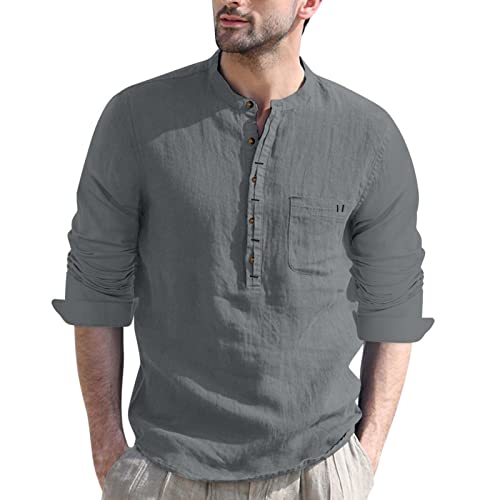 sutelang lurryly Herrenhemd mit Stehkragen, langärmelig, Knopfleiste, weit und atmungsaktiv, T-Shirt, große Größe, nicht teuer, einfarbig, elegantes und schickes T-Shirt, #45, S von sutelang lurryly