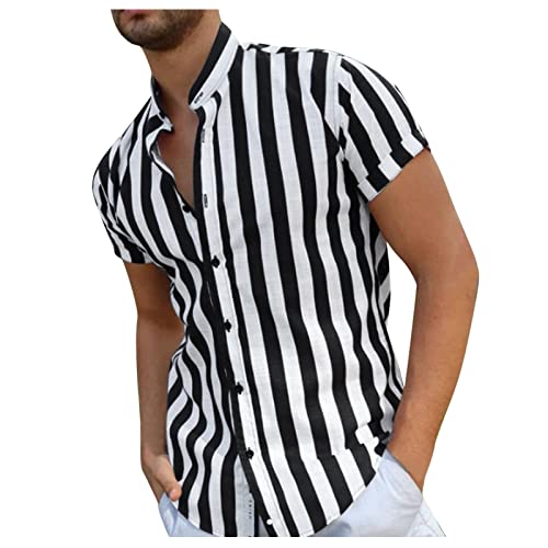 sutelang lurryly Modisches Patchwork-Hemden, für Herren, Hawaiianisch, Kurzarm, taillierter Schnitt, Knopfleiste, Strandhemd, große Größe, atmungsaktiv, T-Shirt, Schwarz #4, M von sutelang lurryly