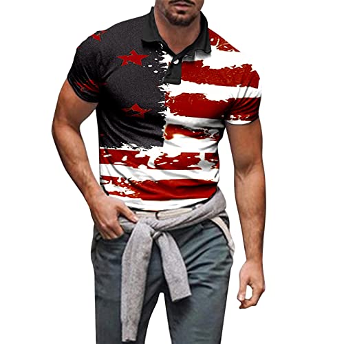 sutelang lurryly Poloshirt USA, Flagge für Herren, kurzärmlig, Tennis, Golf, bequem und atmungsaktiv, elegant, lässig, Work Sport, T-Shirt vom 4. Juli, rot, XL von sutelang lurryly