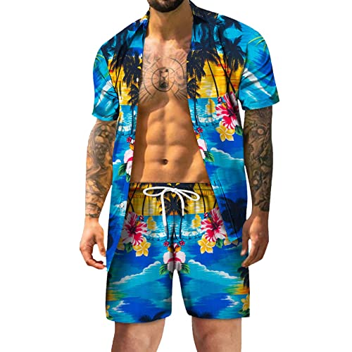 sutelang lurryly Set mit Hawaiianischen Hemden, für Herren, Sommer, 2-teilig, tropischer Druck, kurzärmlig, Hemd und Shorts für Herren, große Größe, schickes Strand-Set, blau, XL von sutelang lurryly