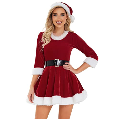 sutelang lurryly Weihnachtskleid für Schwangere – Frauen Weihnachten Cosplay Kleid Fake Plüsch Langarm Stil Vintage Xmas Party Kleid Mini Kleid Bakugo Cosplay Kostüm Kinder, A., 36 von sutelang lurryly