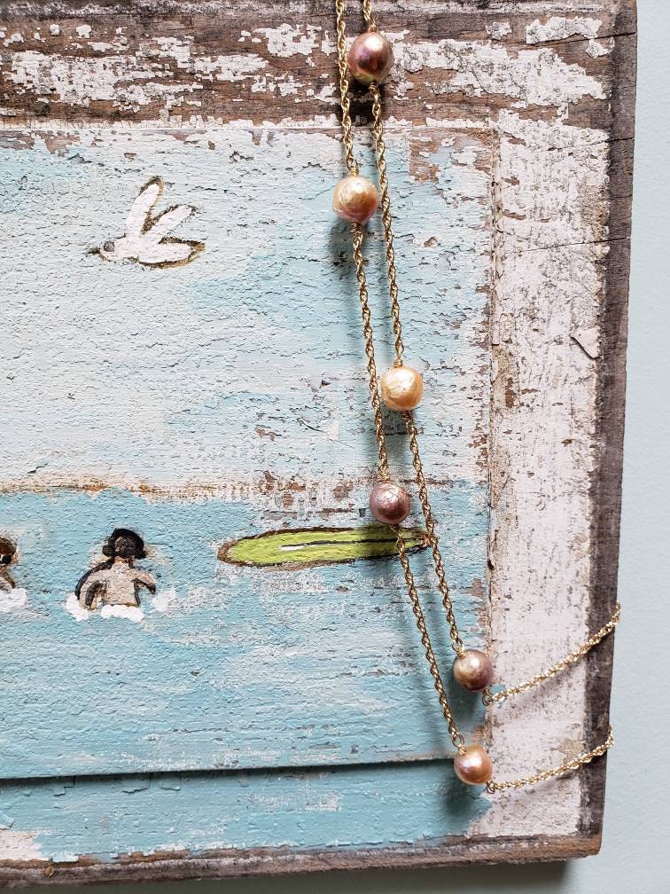 Glorious Pearl Necklace Ist Ein 38 Zoll Pour Aus 11 Natürlichen Edison Perlen, Die An Goldfarbener Weizenkette Stationiert Und Durch Einen von swagbagsplus